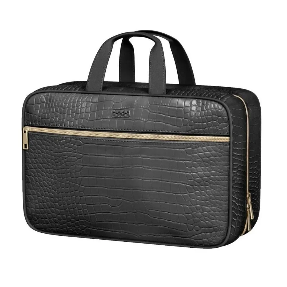 Leather Hanging Toiletry Bag for Men Women Spacious Toiletry Travel Bag Black